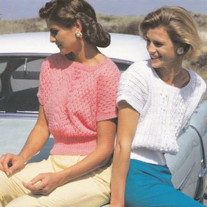PDF women summer top vintage UK knitting pattern knitted short sleeved jumper sweater English only INSTANT download pattern only