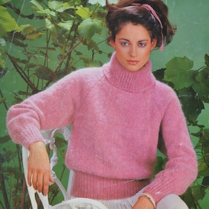 PDF Vintage chunky jumper sweater polo neck knitting pattern knitted pdf INSTANT download only English only