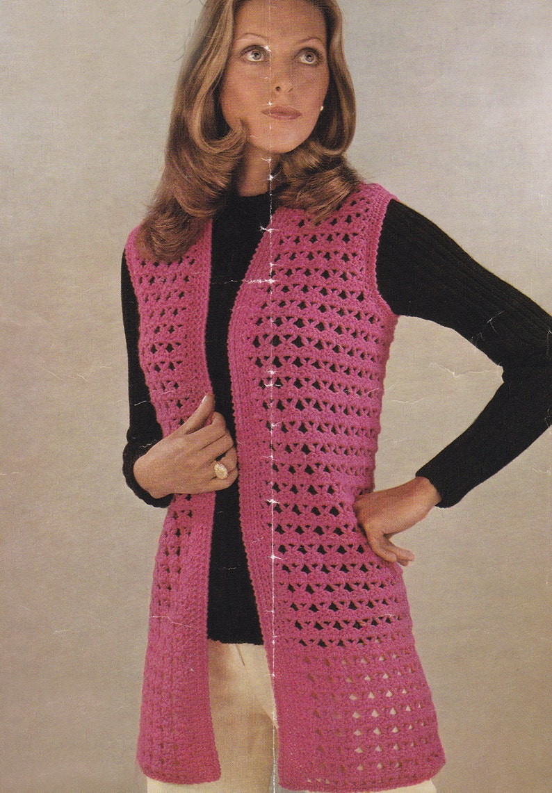 Womens Waistcoat PDF Vintage Crochet Pattern Sleeveless Etsy UK