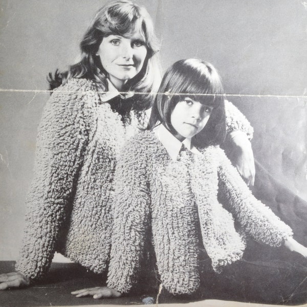 PDF loopy jacket sizes loop vintage knitting pattern pdf INSTANT download mother daughter cardigan pattern only pdf 1970s English only