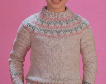 PDF pretty yoke round neck sweater size 24 26 28 30 inches vintage knitting pattern pdf download pattern only pdf 1970s English only