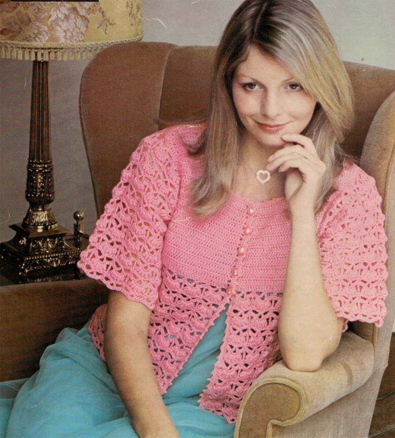 Womens Crochet Bedjacket Vintage Pattern Crocheted Bed Jacket Etsy