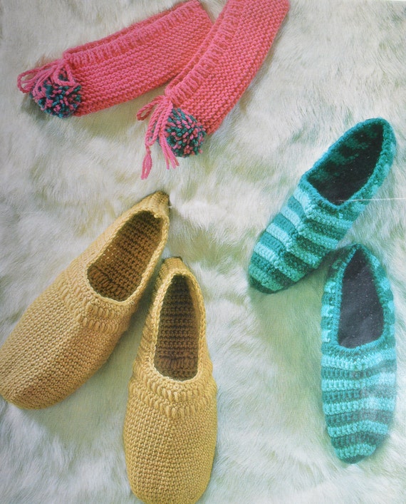 PDF Crochet Slippers Pattern Womens Men's Vintage Knitting Crochet