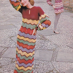 Womens crochet dress long and short lengths vintage crochet pattern pdf INSTANT download 1970s pattern only English only