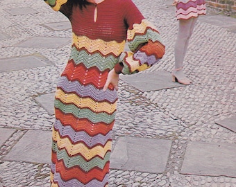 Womens crochet dress long and short lengths vintage crochet pattern pdf INSTANT download 1970s pattern only English only