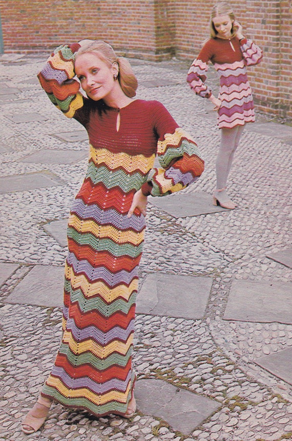 Womens crochet dress long and short lengths vintage crochet pattern pdf  INSTANT download 1970s pattern only