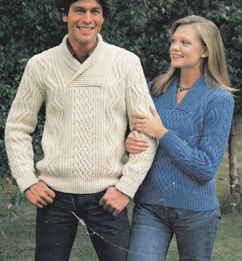 His n hers aran cable sweater pdf jumper adult man woman's vintage knitting pattern INSTANT download pattern only English only image 1