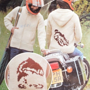 Men&#39;s hoodie hooded jacket pattern motorbike fishing cardigan sizes 36 to 42 inch knitting pattern pdf INSTANT download 1980s English only