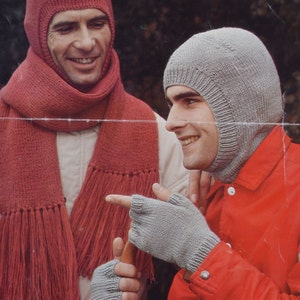 Vintage knitting pattern men's balaclava scarf fingerless gloves pdf INSTANT download pattern only pdf 1970s English only