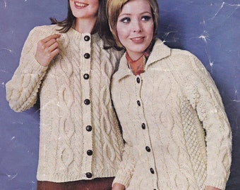 Lady's aran cable jacket cardigan vintage knitting pattern INSTANT download pattern only pdf 1970s English only