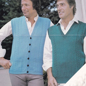 PDF men's waistcoat vest sleeveless cardigan pullover vintage knitting pattern pdf INSTANT download pattern only 1970s English only