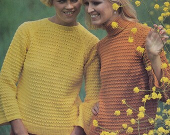 Lovely eyelet jumpers vintage knitting pattern pdf download long sleeved pattern only pdf 1970s English only