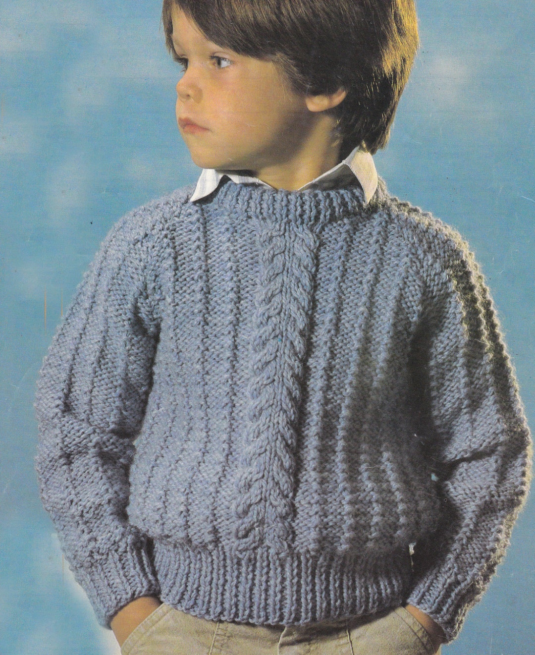 Vintage Knitting Pattern Boys Chunky Raglan Cable Sweater Bulky Pdf ...