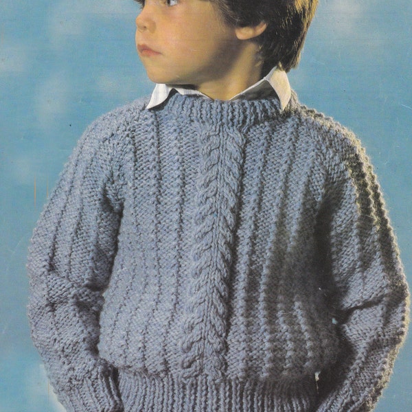 Vintage knitting pattern boys chunky raglan cable sweater bulky pdf INSTANT download pattern only pdf  22 - 32 inch English only