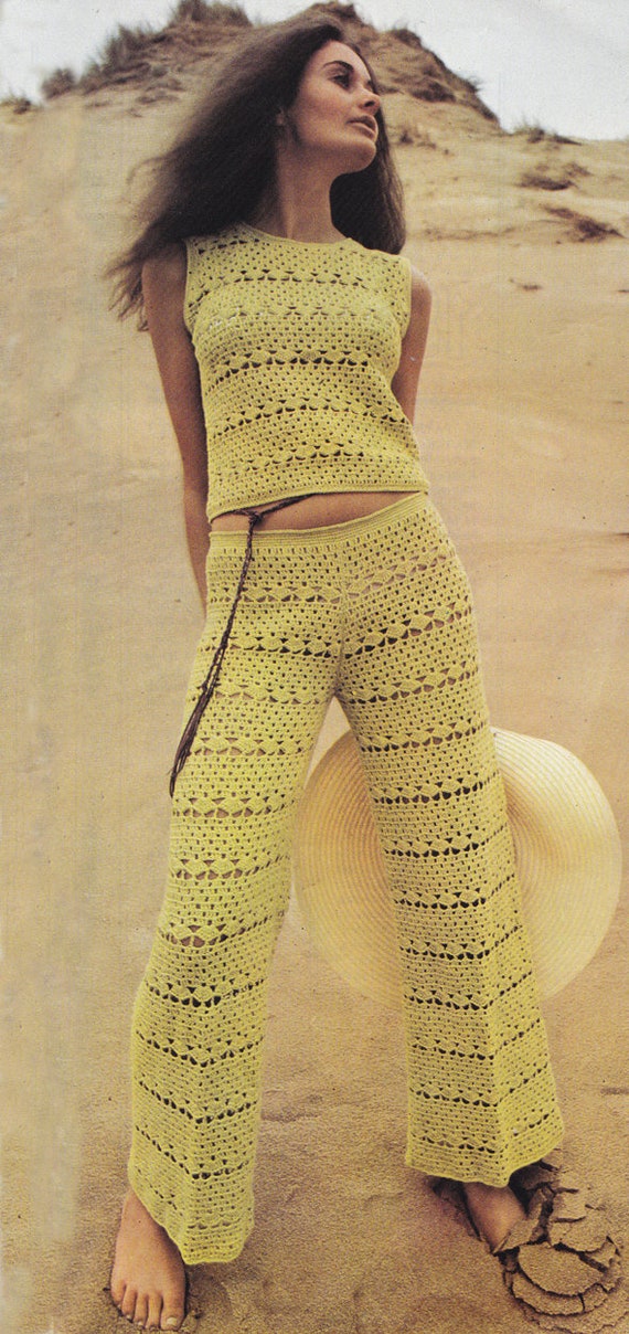 PDF crochet top pattern and slacks trousers pants vintage crochet pattern  pdf INSTANT download summer beach wear pattern only pdf