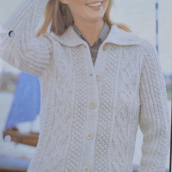 PDF  womens aran cable cardigan jacket sizes 32 to 42 inches vintage knitting pattern pdf INSTANT download sweater pdf 1970s English only