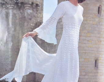 Modèle PDF de robe au crochet vintage, étole de robe de mariée au crochet PDF modèle à téléchargement instantané uniquement, PDF des années 1970, en anglais uniquement