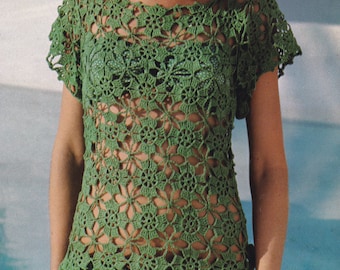 pdf vintage crochet motif tunic top cover up blouse pattern pdf INSTANT download pattern only pdf
