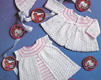 Vintage crochet pattern pretty baby dress with coat and bonnet pdf INSTANT download baby pattern only pdf 1970s