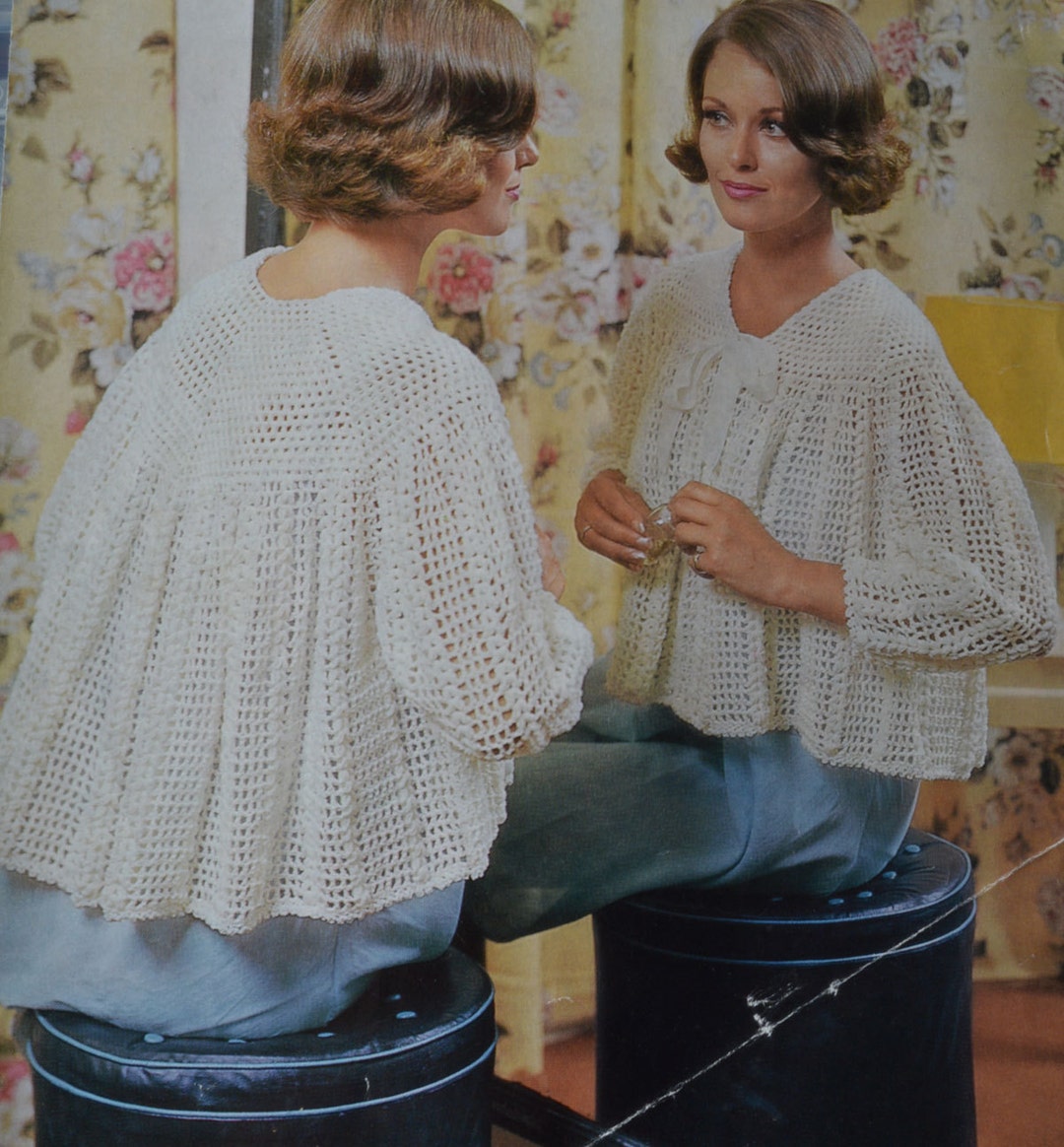 Womens Crochet Bedjacket Vintage Pattern Crocheted Bed Jacket Pdf