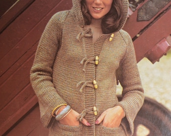Womens jacket with hood vintage knitting pattern knitted hoodie pdf INSTANT download only cardigan English only
