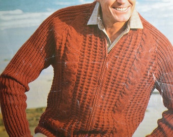 Men's zip up cardigan windcheater jacket vintage knitting pattern pdf INSTANT download pattern only pdf 1970s English only