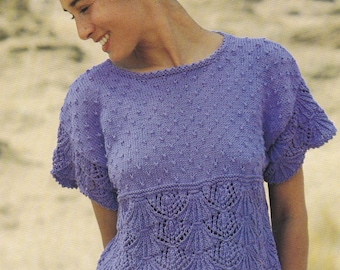PDF short sleeved lacy sweater woman's vintage knitting pattern pdf INSTANT download pattern only pdf 1980s English only