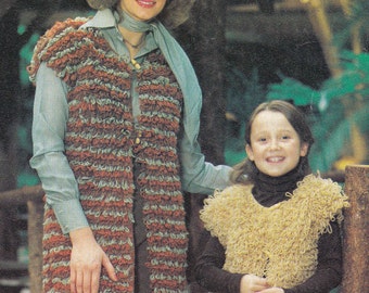PDF loopy waistcoat two lengths vintage knitting pattern pdf INSTANT download mother daughter cardigan pattern only pdf 1970s English only