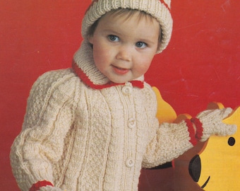 PDF vintage knitting pattern kid's aran jacket cap mittens cardigan pdf INSTANT download pattern only pdf English only