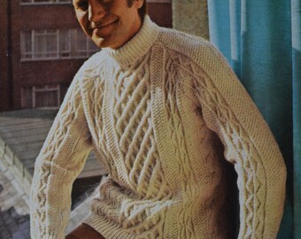 PDF Men's cable aran polo sweater vintage knitting pattern pdf INSTANT download men's cable only pdf 1960s English only