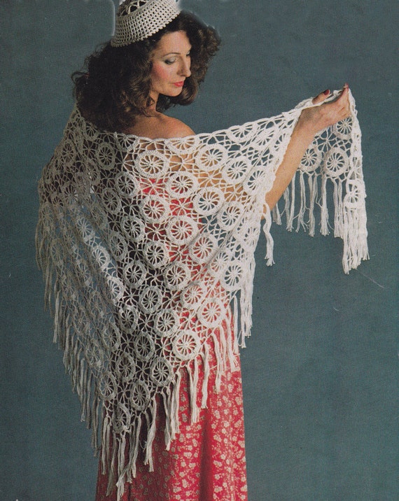 PDF shawl vintage crochet pattern shawl with cap hat pdf INSTANT download  pattern only pdf 1970s English only