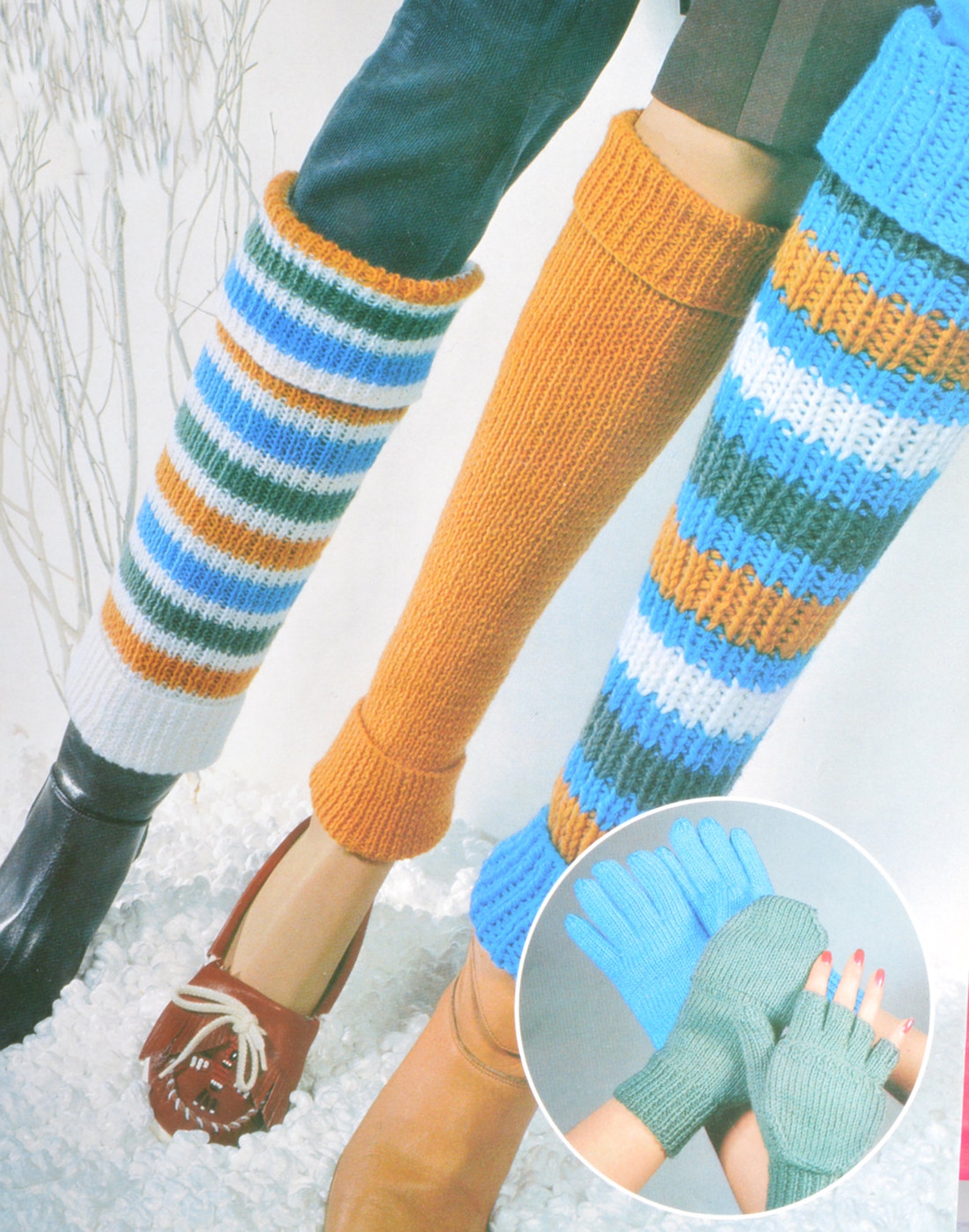 Vintage Knitting Pattern Leg Warmers Mittens Gloves Pdf Etsy
