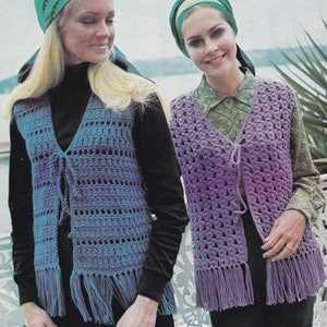 Women's crochet waistcoat PDF pattern fringed crocheted vest sleeveless cardigan INSTANT download pattern only 1970s fringe English only