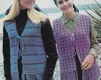 Women's crochet waistcoat PDF pattern fringed crocheted vest sleeveless cardigan INSTANT download pattern only 1970s fringe English only