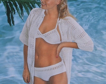 PDF womens crochet bikini with cover up jacket vintage crochet pattern pdf download pattern only pdf 1970s English only