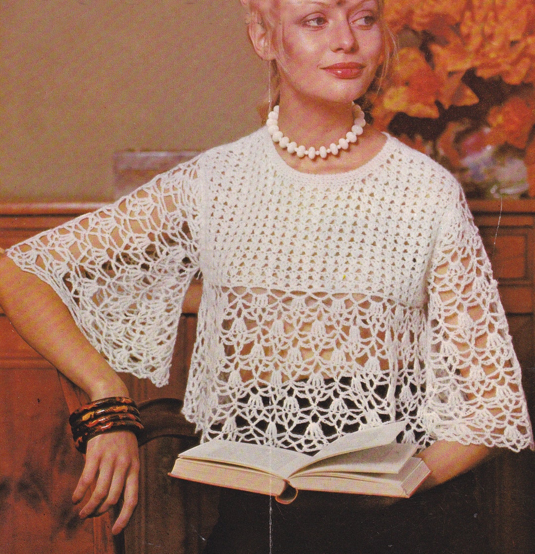 Pdf Womens Vintage Crochet Pattern Lacy Look Top Blouse Cover - Etsy