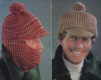 Vintage knitting pattern men's hat hats balaclava peaked cap pdf INSTANT download pattern only pdf 1970s English only