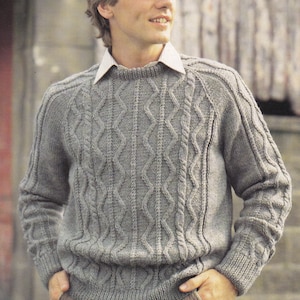 Men's cable sweater vintage knitting pattern pdf INSTANT download pattern only pdf English only