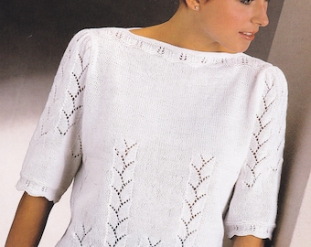 PDF Lady's lacy look short sleeve top sweater 4 ply vintage knitting pattern pdf INSTANT download pattern only pdf English only