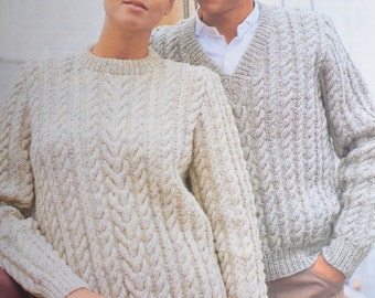PDF his and hers cable aran vintage knitting pattern pdf INSTANT download pattern only pdf 1970s English only