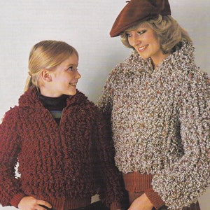 PDF loopy mother daughter jacket vintage knitting pattern INSTANT download pattern only 1970s English only