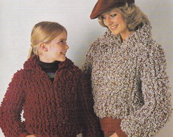 PDF loopy mother daughter jacket vintage knitting pattern INSTANT download pattern only 1970s English only