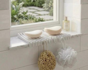 Jabonera con drenaje y gancho multiusos, organizador para lavabo de baño