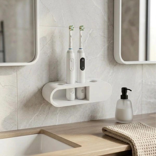 Wall‑Mounted Electric Toothbrush Holder, Oral‑B Compatible Organizer, Hidden Charger Storage, Bathroom Organizer, CleanSpaceSolutions