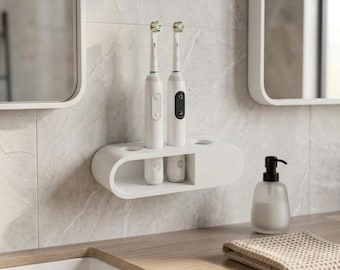 Soporte de pared para cepillos de dientes eléctricos, organizador compatible con Oral-B, almacenamiento oculto para cargador, organizador de baño, CleanSpaceSolutions