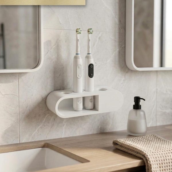 Wall‑Mounted Electric Toothbrush Holder, Oral‑B Compatible Organizer, Hidden Charger Storage, Bathroom Organizer, CleanSpaceSolutions