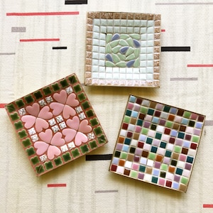 Midcentury Tile Trays or Trinket Dishes, Set of 3, Mid Century, Handmade, Hand-Crafted, Vintage