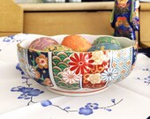 Japanese 6 Imari Decorative Bowl, Japan. Blue, Red, Green, Beige, Abstract Florals, Geometric Shapes, Gold Gilded. Free Shipping