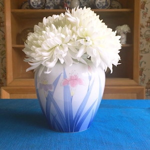 Japanese Iris Vase, Blue Ombré, Pink and Purple Irises