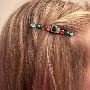 Antique Vintage German Glass Mod Black Frame Bobby Pin Boho